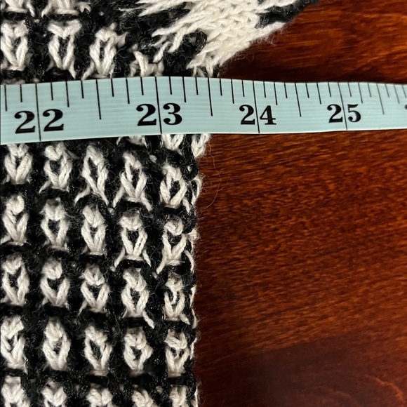Talbots Womens Mixed Knit Open Front Cardi L Black White Texture Fringe Hemline - Picture 11 of 13